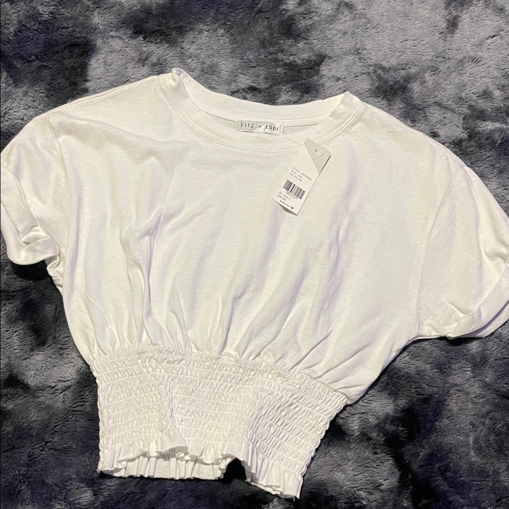 White Smocked Waist Women's Top